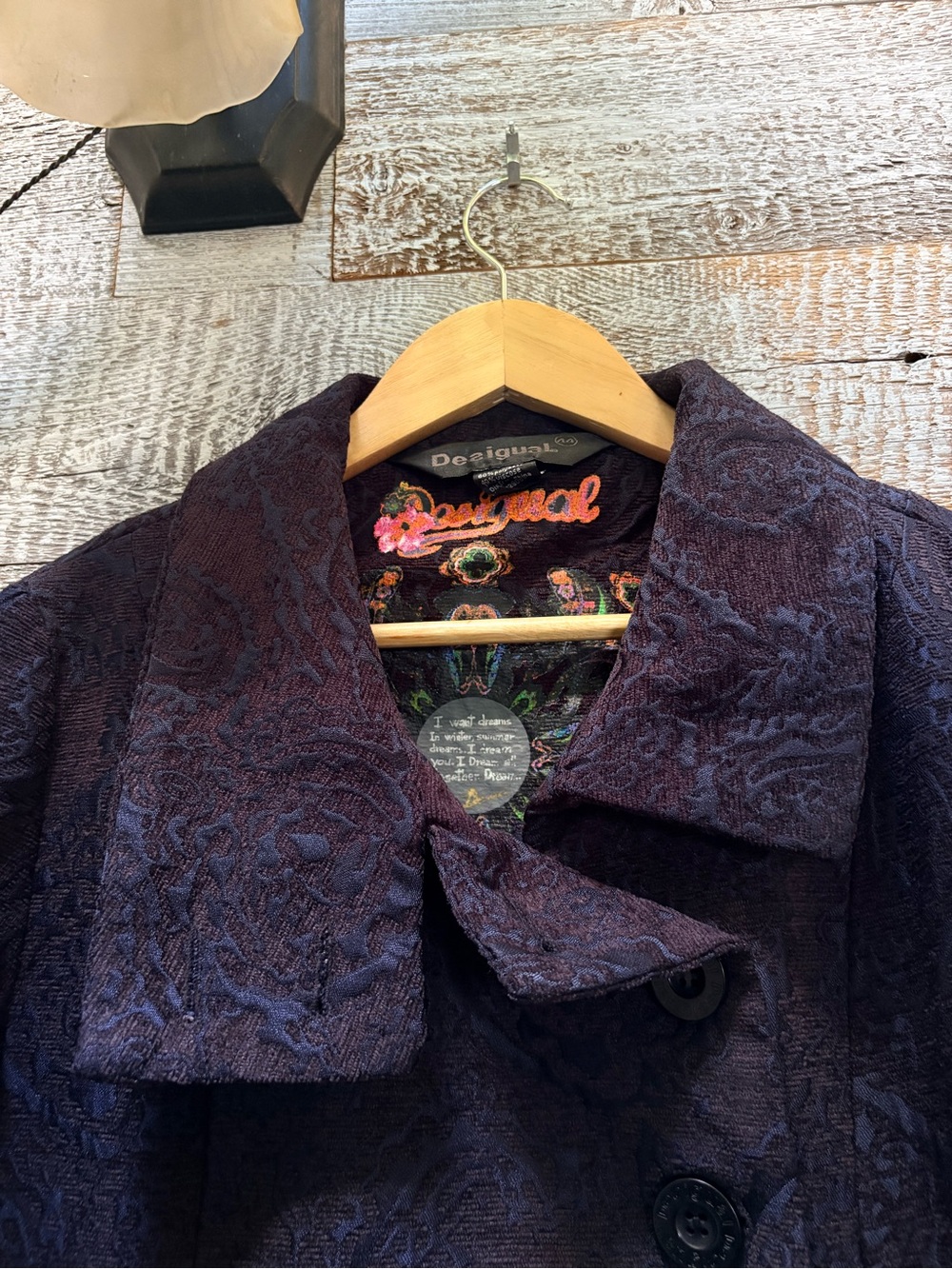 Desigual | "Dream" Long Floral Embroidered Jacquard Coat - Women 44/M, Navy/Blk - Picture 6 of 16